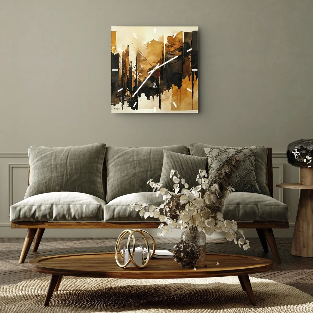 Wanduhr - Glasuhr - Harmonie von Schwarz und Gold - 30x30 cm