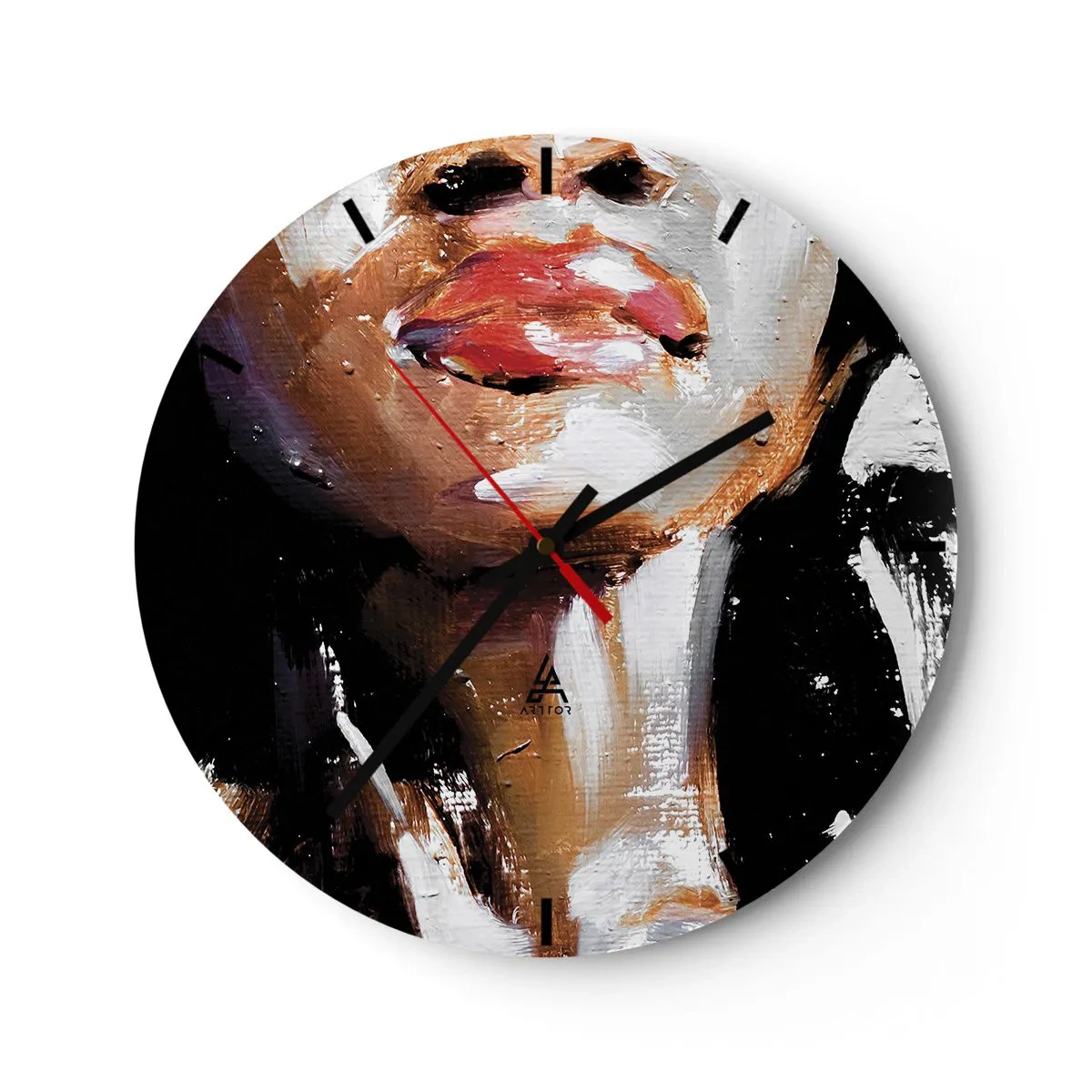 Wanduhr - Glasuhr - Fragment eines Frauengesichts in expressiver Maltechnik - 30x30cm - Stolz ohne Vorurteile - Moderne Wanddekoration für Wohnzimmer, Küche und Schlafzimmer ARTTOR
