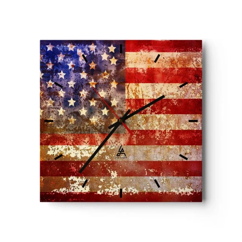 Wanduhr - Glasuhr - Stilisierte US-Flagge mit gealtertem Effekt - 30x30cm - Ruhm verblasst nicht - Moderne Wanddekoration für Wohnzimmer und Schlafzimmer ARTTOR