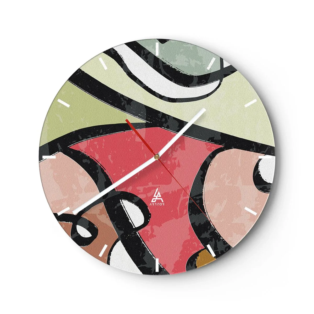 Wanduhr - Glasuhr - Bunte abstrakte Formen in Pastelltönen - 30x30cm - Pirouetten unter Farben - Moderne Wanddekoration für Wohnzimmer, Küche und Schlafzimmer ARTTOR