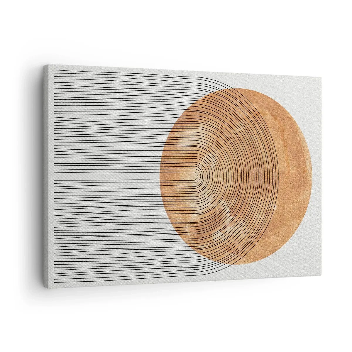 Bild auf Leinwand - Leinwandbild - Geometrische Komposition mit Kreisen und Linien in warmen Farben. - 70x50cm - SonnenKomposition - Moderne Wanddekoration für Wohnzimmer und Schlafzimmer ARTTOR