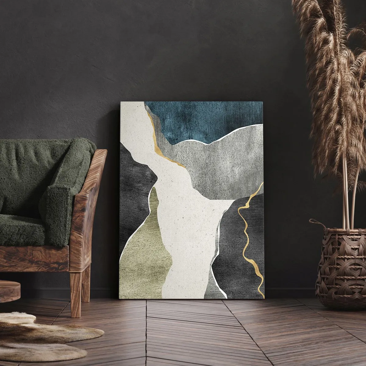 Bild auf Leinwand - Leinwandbild - Mosaikkomposition mit Goldfaden - 55x100 cm