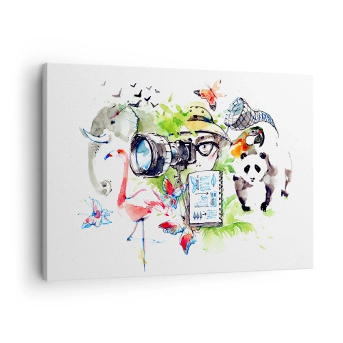 Bild auf Leinwand - Leinwandbild - Bunte Grafiken mit Natur- und Safari-Themen - 70x50cm - In der Linse eines Reisenden - Moderne Wanddekoration für Wohnzimmer und Schlafzimmer ARTTOR