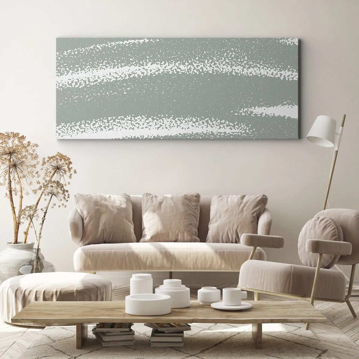 Bild auf Leinwand - Leinwandbild - Winterwellen in Mint- und Weißtönen - 120x50cm - Abstraktion im Winterklima - Moderne Wanddekoration für Wohnzimmer und Schlafzimmer ARTTOR
