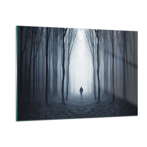 Glasbild - Bild auf glas - Eine Figur in einem dunklen Wald mit Nebel im Hintergrund - 120x80cm - Alles einfach und übersichtlich - Moderne Wanddekoration für Wohnzimmer und Schlafzimmer ARTTOR