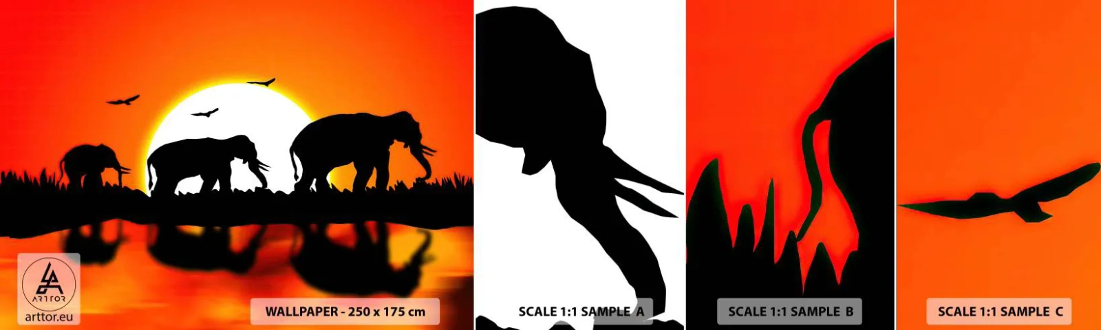 Fototapetenmuster Standard Eco - Und abends einen kleinen Drink trinken - Tiere, Afrika, Elefant - 100x30 cm