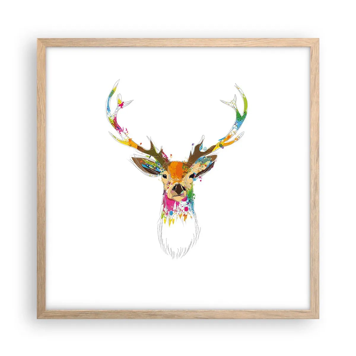 Poster in einem Rahmen aus heller Eiche - Ein mildes Reh in Farbe getaucht - 50x50 cm