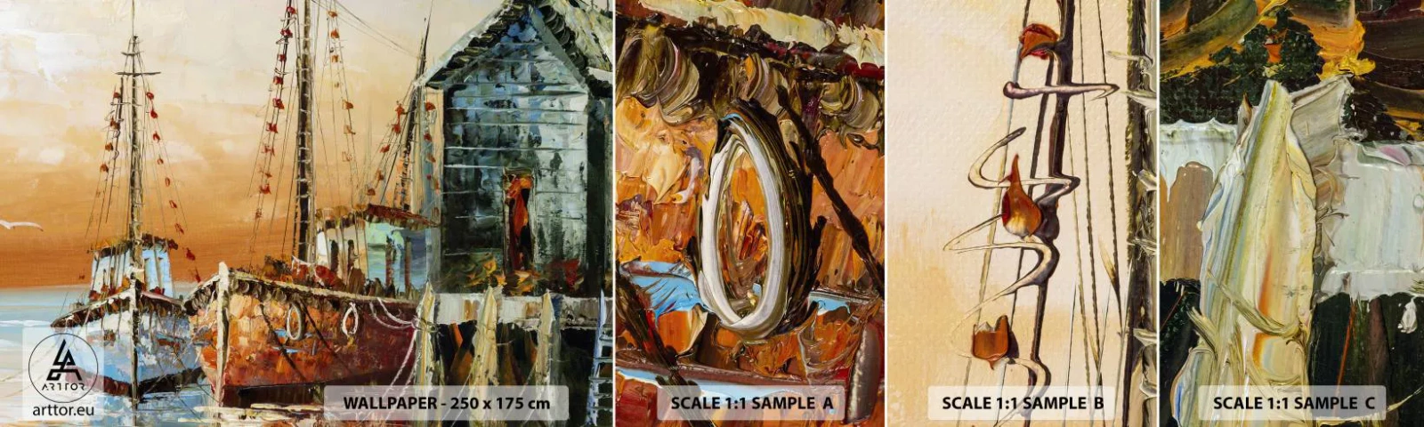 Fototapeten Muster Selbstklebend Deluxe Sticker - Friedliche Rückkehr - Fischerboot, Fischereihafen, Stück - 100x30 cm