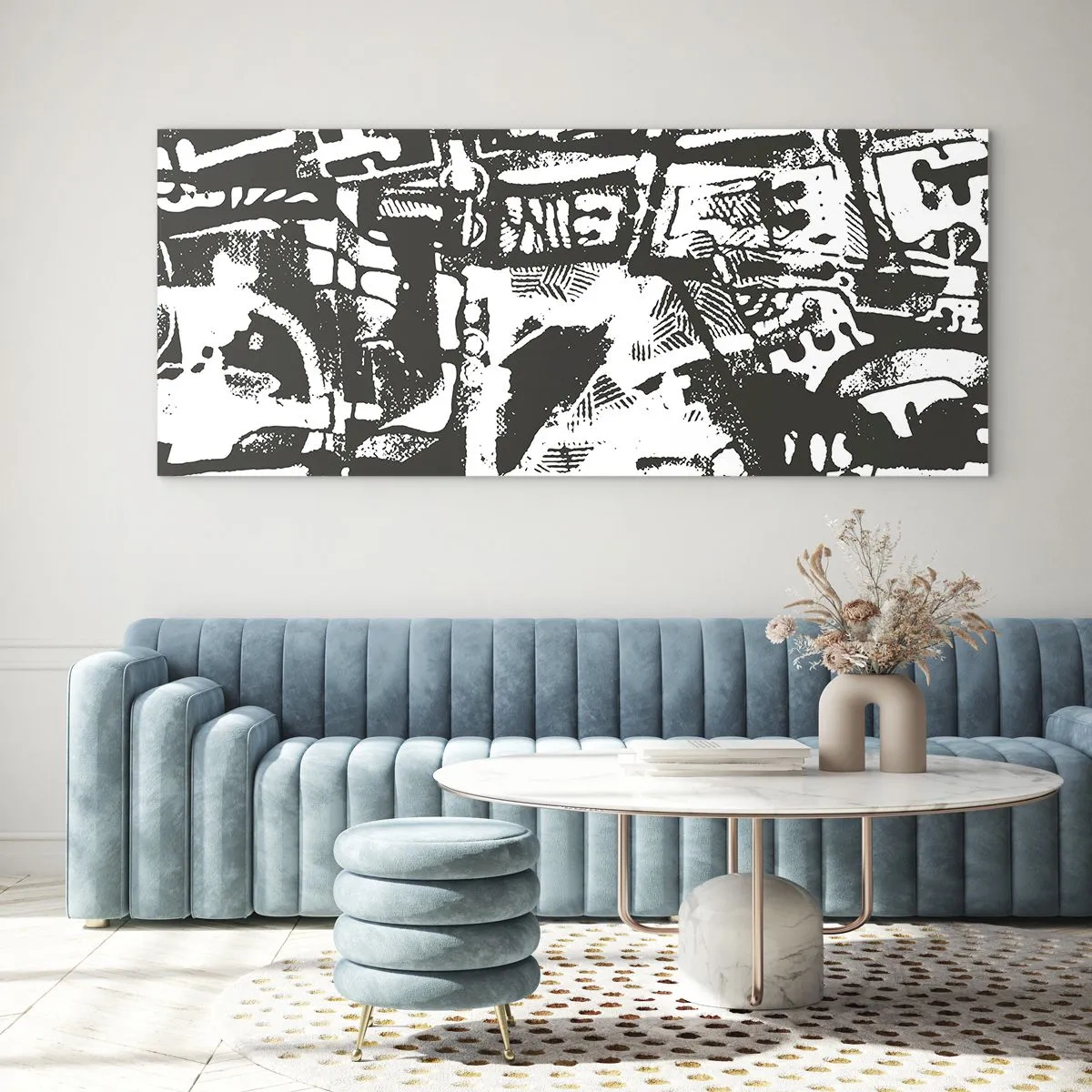 Glasbild - Bild auf glas - Abstraktes monochromes Retro-Muster - 160x50cm - Ordnung oder Chaos? - Moderne Wanddekoration für Wohnzimmer und Schlafzimmer ARTTOR