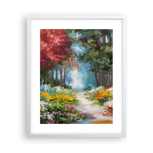 Poster in einem weißen Rahmen - Waldgarten, Blumenwald - 40x50 cm