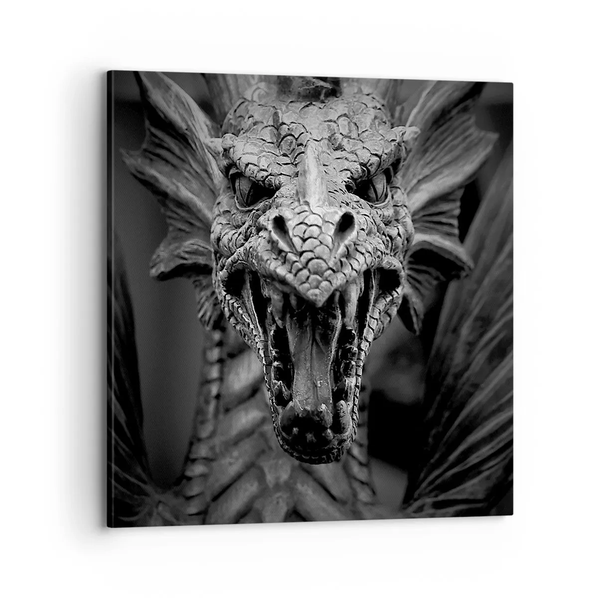 Bild auf Leinwand - Leinwandbild - Ein märchenhafter Drache in Grau - 70x70 cm