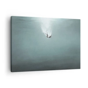 Bild auf Leinwand - Leinwandbild - Eine Figur, eingetaucht in tiefes, türkisfarbenes Wasser - 70x50cm - In den Armen des Ozeans - Moderne Wanddekoration für Wohnzimmer und Schlafzimmer ARTTOR