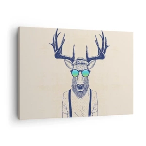 Bild auf Leinwand - Leinwandbild - Stilisierter Hirsch mit Sonnenbrille - 70x50cm - Wen hast du erwartet? - Moderne Wanddekoration für Wohnzimmer und Schlafzimmer ARTTOR