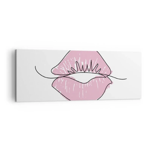 Bild auf Leinwand - Leinwandbild - Minimalistische Lippenzeichnung in einem Rosaton - 140x50cm - Bereit zum Küssen? - Moderne Wanddekoration für Wohnzimmer und Schlafzimmer ARTTOR