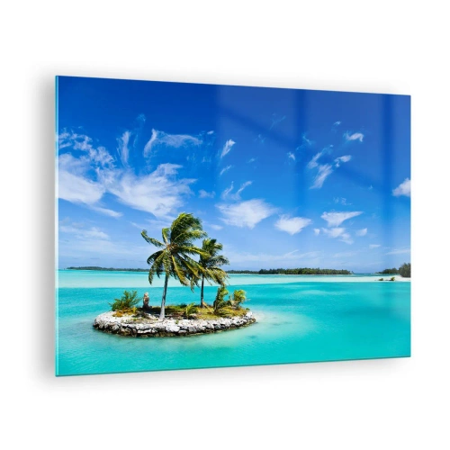 Glasbild - Bild auf glas - Eine tropische Insel vor der Kulisse eines türkisfarbenen Ozeans - 70x50cm - Ein Paradies auf Erden - Moderne Wanddekoration für Wohnzimmer und Schlafzimmer ARTTOR