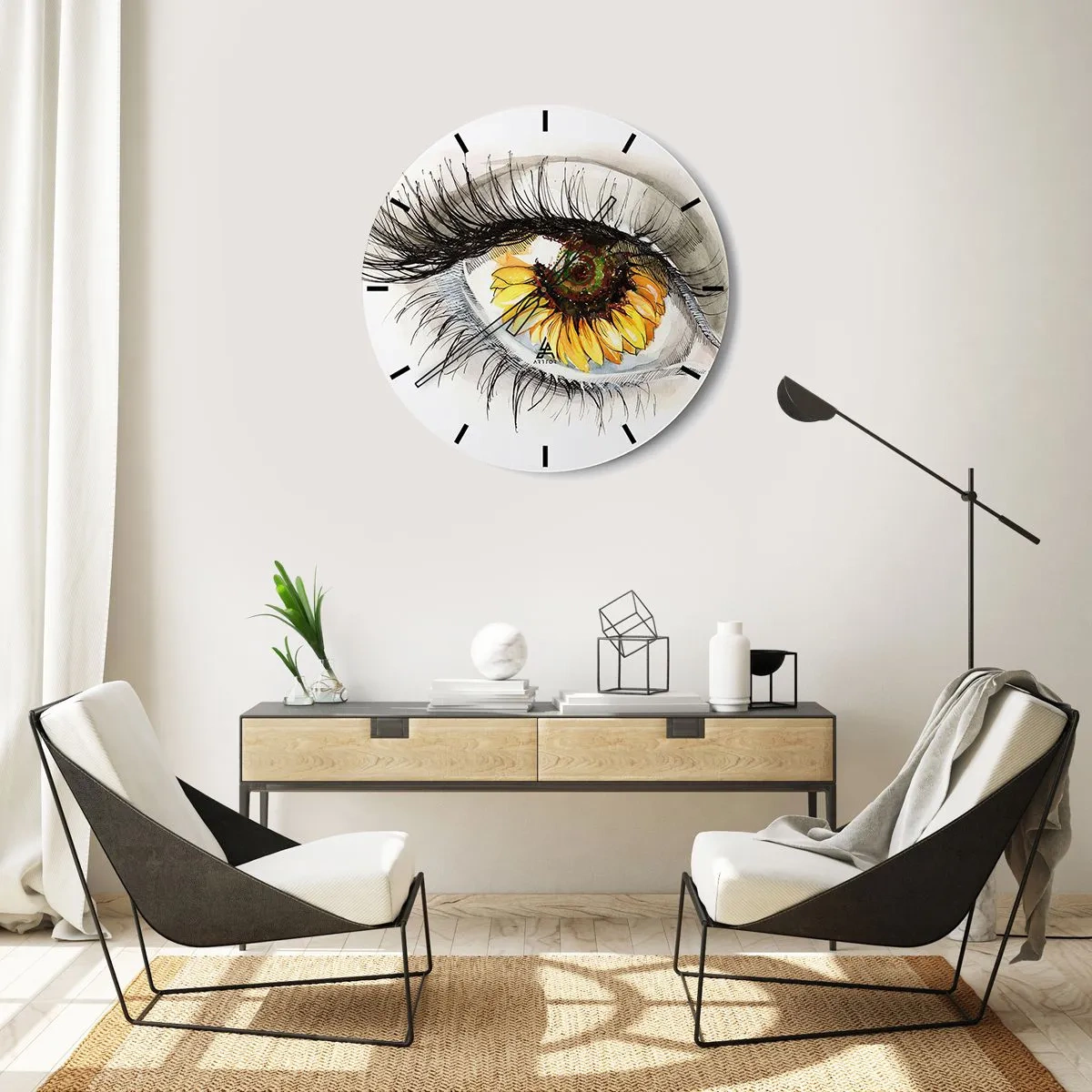 Wanduhr - Glasuhr - Künstlerisches Auge mit Sonnenblumenmotiv - 30x30cm - Ein Look so heiß wie der Sommer - Moderne Wanddekoration für Wohnzimmer, Küche und Schlafzimmer ARTTOR