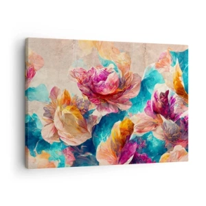 Bild auf Leinwand - Leinwandbild - Bunte Blumen auf beigem Hintergrund - 70x50cm - Farbenpracht des Straußes - Moderne Wanddekoration für Wohnzimmer und Schlafzimmer ARTTOR