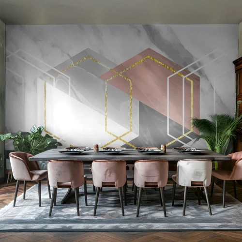 Maßgeschneiderte Fototapete Premium Canvas - Kettenkomposition - Abstraktion, Stück, Hexagon