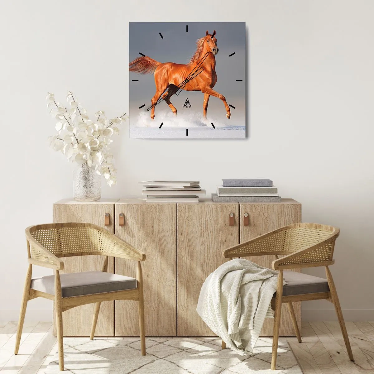 Wanduhr - Glasuhr - Ein galoppierendes Pferd vor blauem Himmel - 30x30cm - Tanzende Anmut - Moderne Wanddekoration für Wohnzimmer und Schlafzimmer ARTTOR