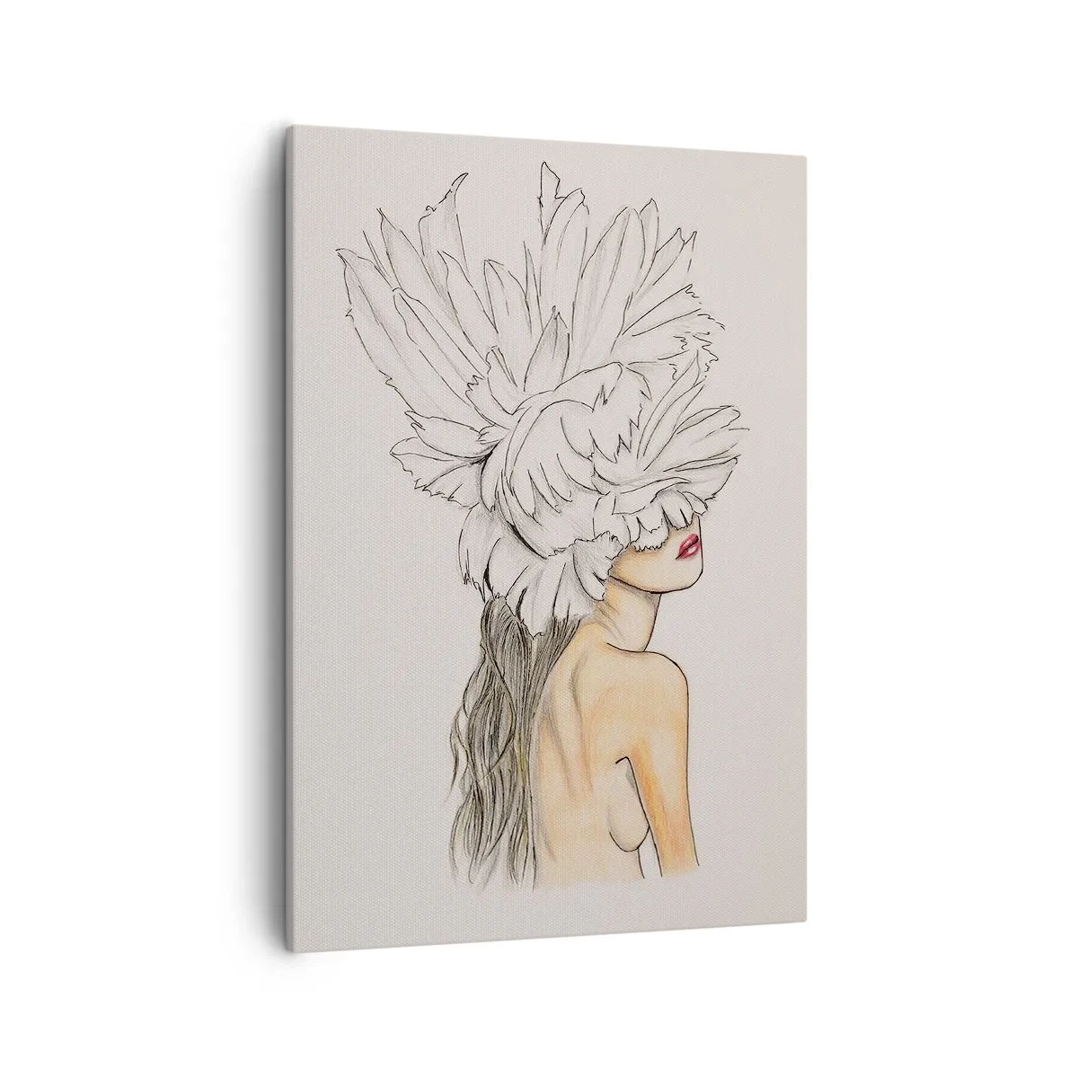 Bild auf Leinwand - Leinwandbild - Portrait einer Frau mit Federschmuck im künstlerischen Stil - 50x70cm - Gekrönte Schönheit - Moderne Wanddekoration für Wohnzimmer und Schlafzimmer ARTTOR