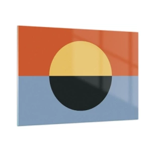 Glasbild - Bild auf glas - Abstrakte Komposition mit einem Kreis in warmen und kalten Farbtönen - 100x70cm - Eine Komposition aus Wärme und Kühle - Moderne Wanddekoration für Wohnzimmer und Schlafzimmer ARTTOR