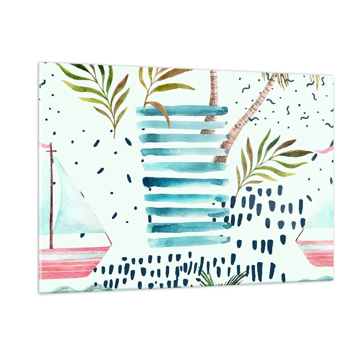 Glasbild - Bild auf glas - Urlaub unter Palmen - 120x80cm - Urlaub unter Palmen - Moderne Wanddekoration für Wohnzimmer und Schlafzimmer ARTTOR