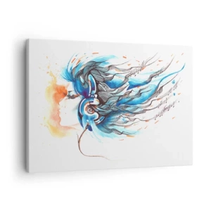 Bild auf Leinwand - Leinwandbild - Künstlerische Grafik einer Frau mit Kopfhörern und musikalischen Akzenten - 70x50cm - Lass die Musik spielen - Moderne Wanddekoration für Wohnzimmer und Schlafzimmer ARTTOR