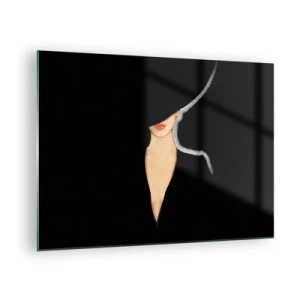 Glasbild - Bild auf glas - Ein subtiles Porträt einer Frau vor schwarzem Hintergrund - 70x50cm - Eleganz und Stil - Moderne Wanddekoration für Wohnzimmer und Schlafzimmer ARTTOR