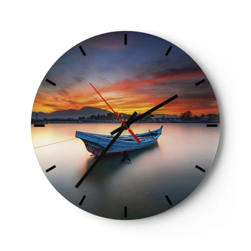 Wanduhr - Glasuhr - Ein Boot auf ruhigem Wasser bei Sonnenuntergang - 30x30cm - Eine gute Nacht kommt - Moderne Wanddekoration für Wohnzimmer, Küche und Schlafzimmer ARTTOR