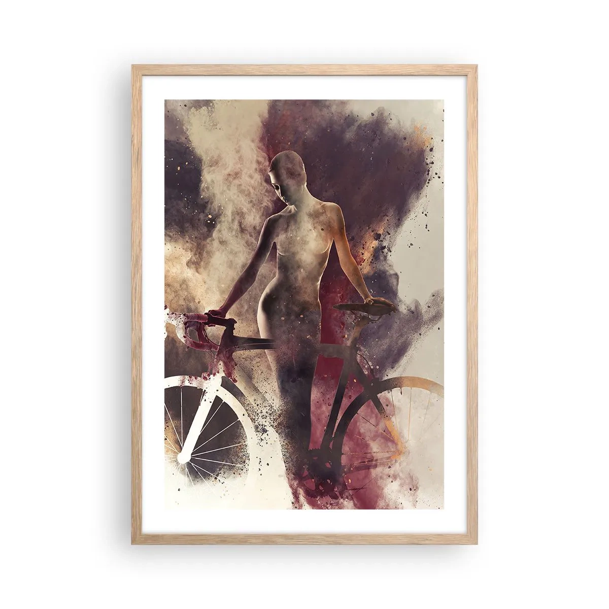 Poster in einem Rahmen aus heller Eiche - Eine Fahrradseele in Marmorformen - 50x70 cm