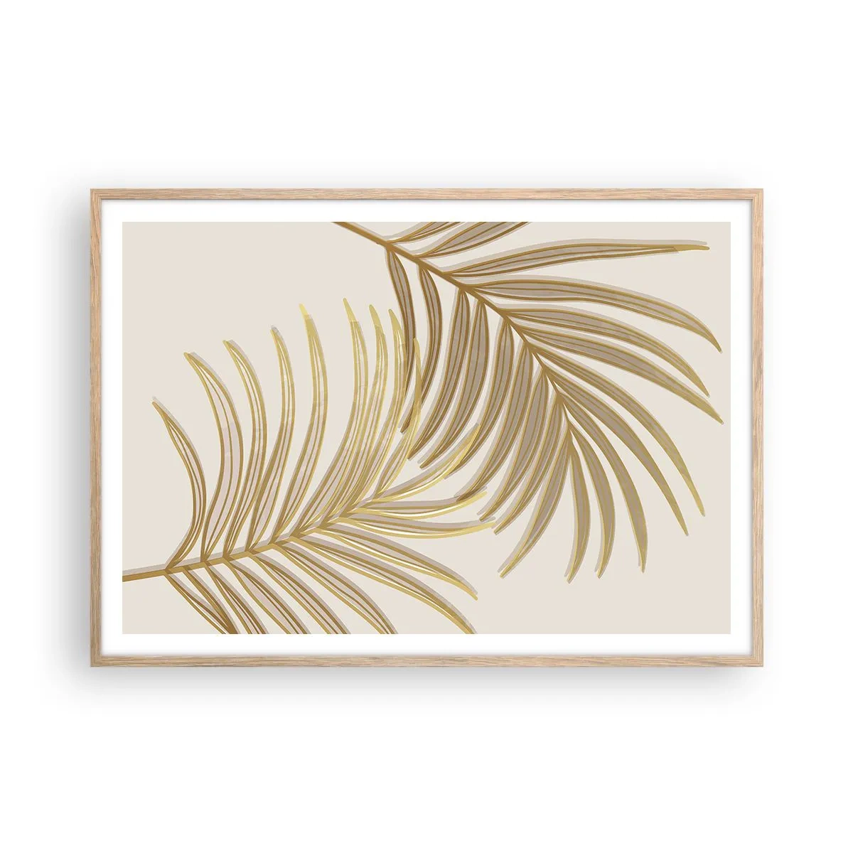 Poster in einem Rahmen aus heller Eiche - Goldene Palme! - 100x70 cm