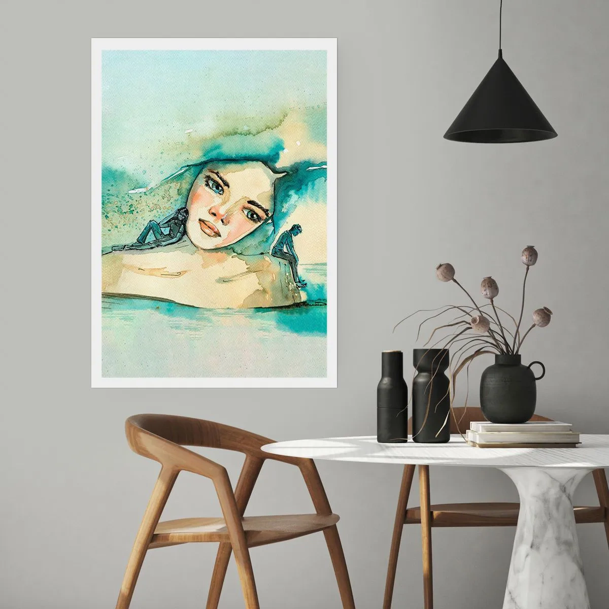 Poster - Porträt einer Frau im künstlerischen Aquarellstil - 50x70cm - Bin ich blau? - Moderne Wanddekoration für Wohnzimmer und Schlafzimmer ARTTOR