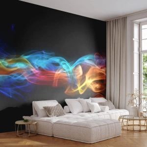 Fototapete Premium Sand - Bunte Rauchwellen auf schwarzem Hintergrund - 100x70cm - Regenbogentanz der Nebel - Moderne Wanddekoration für Wohnzimmer und Schlafzimmer ARTTOR