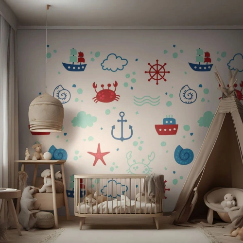 Selbstklebende Fototapete Deluxe Sticker - Märchen vom Meer - Segeln, Nautisch, Anker - 500x350 cm