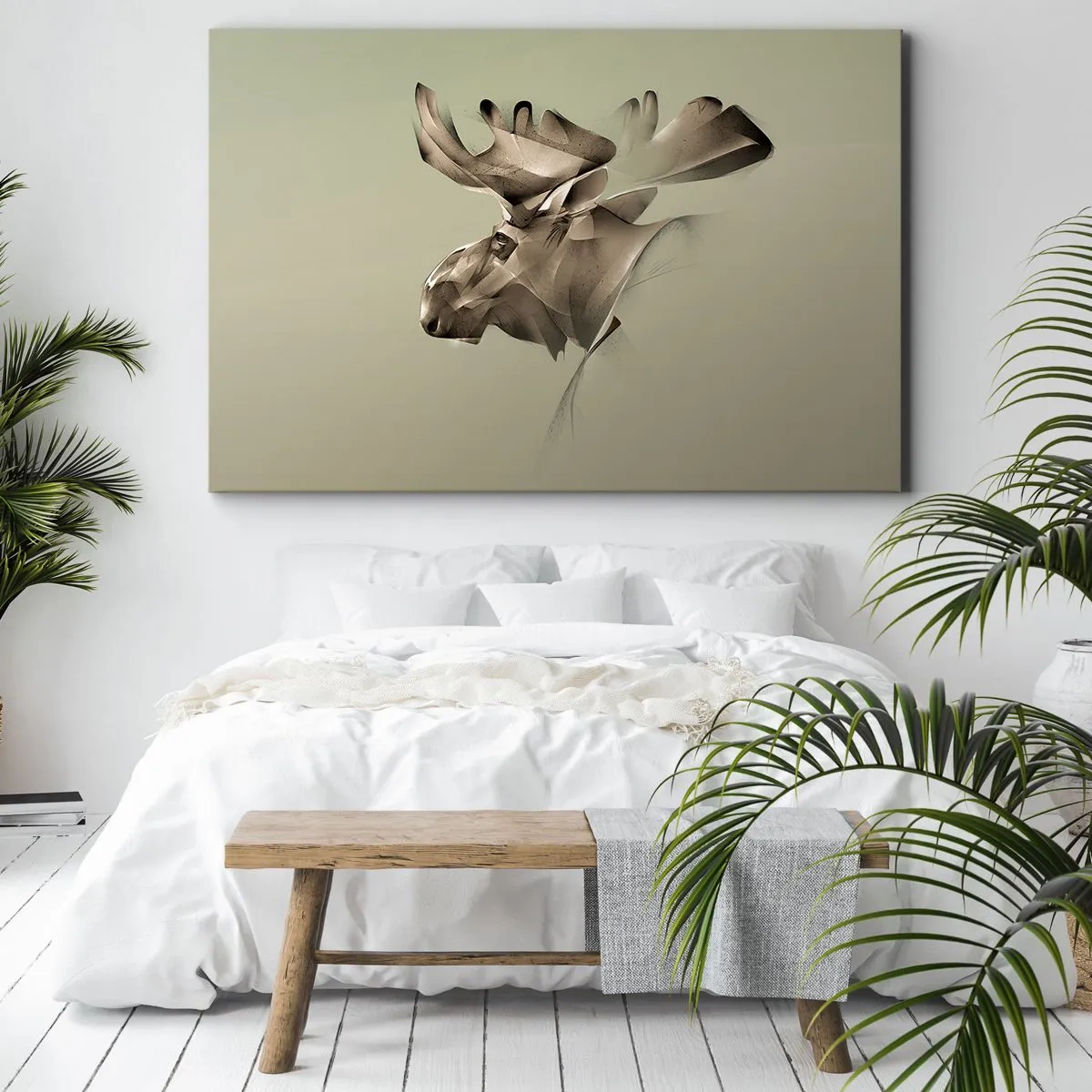 Bild auf Leinwand - Leinwandbild - Ein abstraktes Bild eines Elches auf einem minimalistischen Hintergrund - 70x50cm - Die sanfte Kraft des Friedens - Moderne Wanddekoration für Wohnzimmer und Schlafzimmer ARTTOR