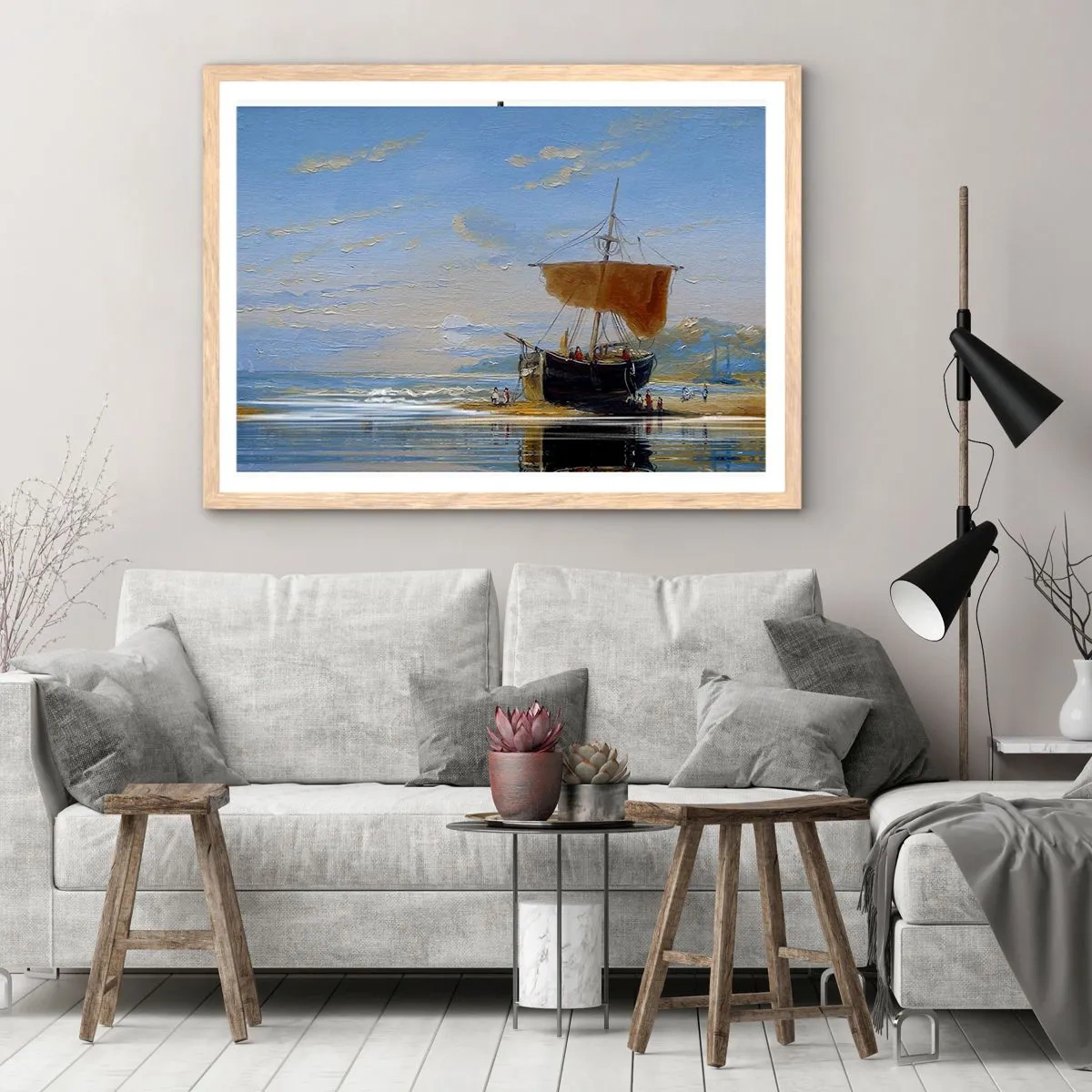 Poster in einem Rahmen aus heller Eiche - Wasser, Land, Luft - 91x61 cm