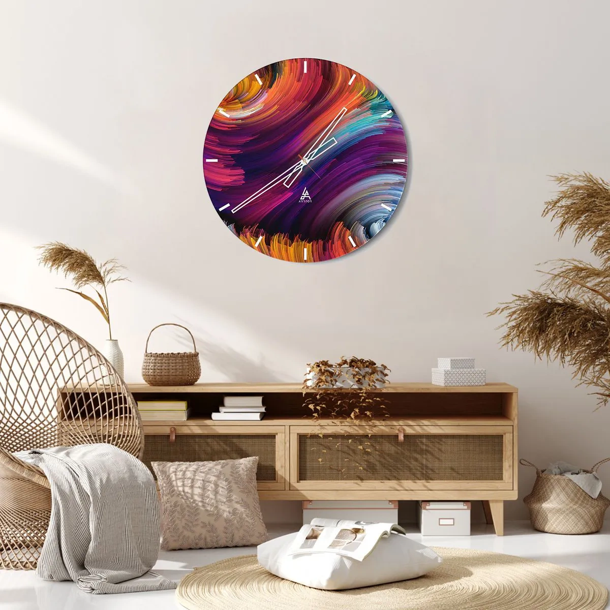 Wanduhr - Glasuhr - Abstraktes Wirbelmotiv in intensiven Farben - 30x30cm - Der Beginn einer neuen Welt - Moderne Wanddekoration für Wohnzimmer, Küche und Schlafzimmer ARTTOR