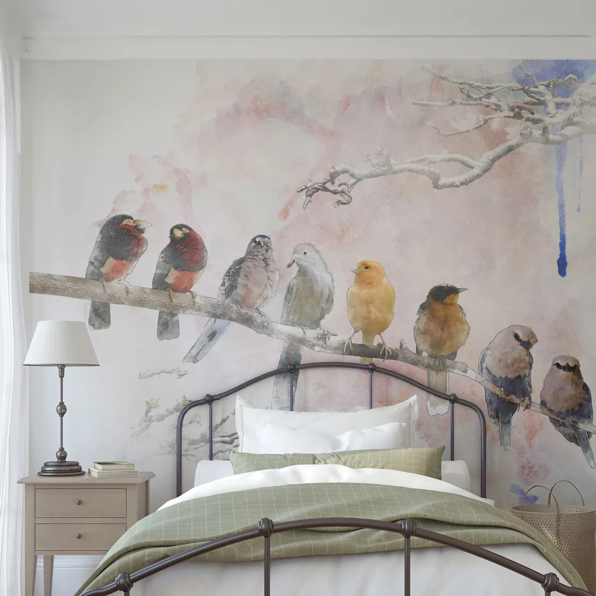 Fototapete Premium Canvas - Geflügeltes Treffen - Vögel, Natur, Grafik - 250x175 cm