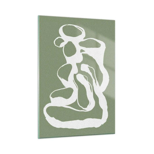 Glasbild - Bild auf glas - Abstrakte weiße organische Form auf olivgrünem Hintergrund - 50x70cm - Ruf des Weltraums - Moderne Wanddekoration für Wohnzimmer und Schlafzimmer ARTTOR