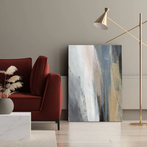 Bild auf Leinwand - Leinwandbild - Abstrakte Landschaft in gedämpften Blau- und Beigetönen - 50x70cm - Abstraktion: nördliche Landschaft - Moderne Wanddekoration für Wohnzimmer und Schlafzimmer ARTTOR