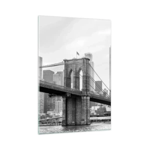 Glasbild - Bild auf glas - Brooklyn Bridge mit New Yorker Wolkenkratzern im Hintergrund - 80x120cm - New Yorker Atmosphäre - Moderne Wanddekoration für Wohnzimmer und Schlafzimmer ARTTOR