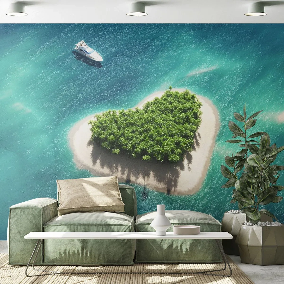 Fototapete Standard Eco - ich liebe Sommer - Landschaft, Insel im Ozean, Yacht - 400x280 cm