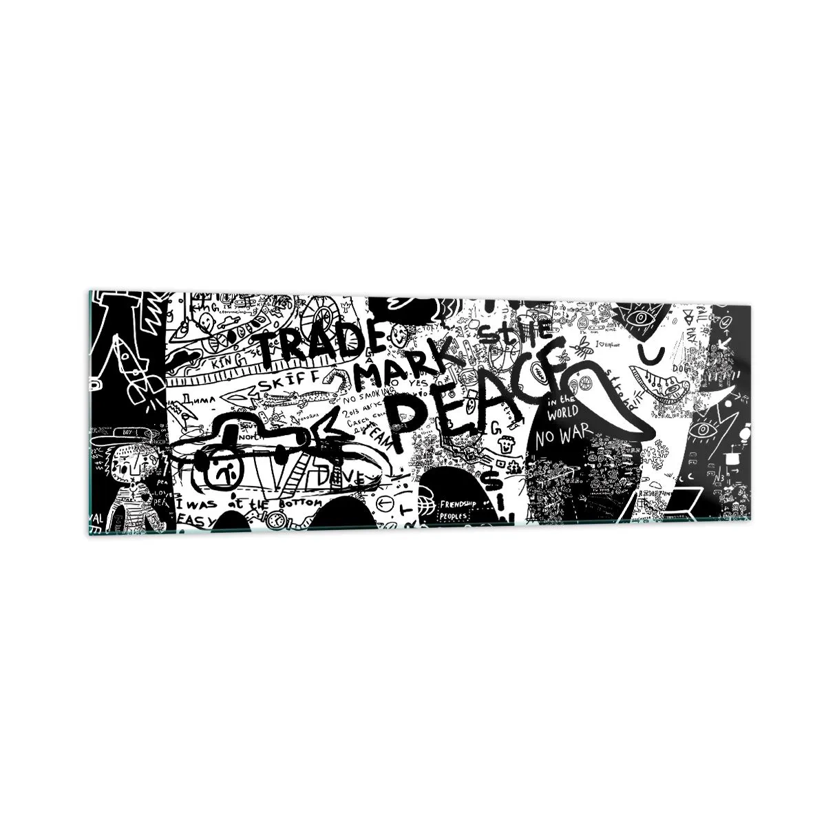 Glasbild - Bild auf glas - Schwarz-Weiß-Grafiken mit Graffiti-Motiven - 160x50cm - Reiche Straßenwelt - Moderne Wanddekoration für Wohnzimmer und Schlafzimmer ARTTOR