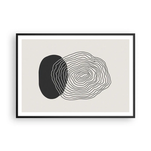 Poster in einem schwarzem Rahmen - Abstraktes Muster mit Linien und Formen in Schwarz und Weiß - 100x70cm - Dauer und Schwingung - Moderne Wanddekoration für Wohnzimmer und Schlafzimmer ARTTOR