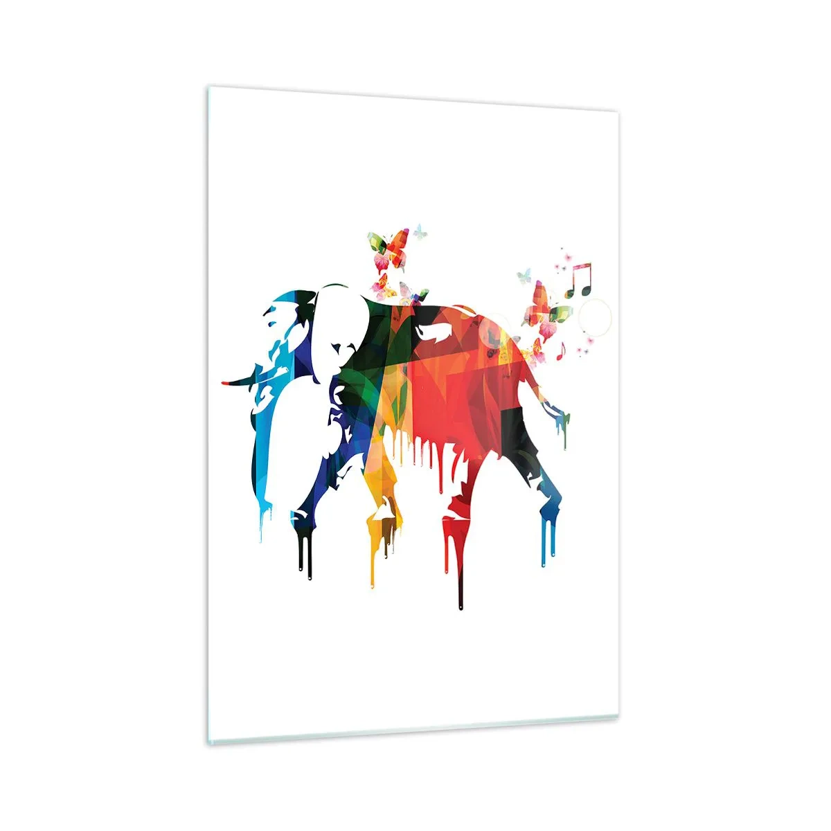 Glasbild - Bild auf glas - Bunter Elefant im modernen Aquarell-Stil - 50x70cm - Jeder kann tanzen - Moderne Wanddekoration für Wohnzimmer und Schlafzimmer ARTTOR