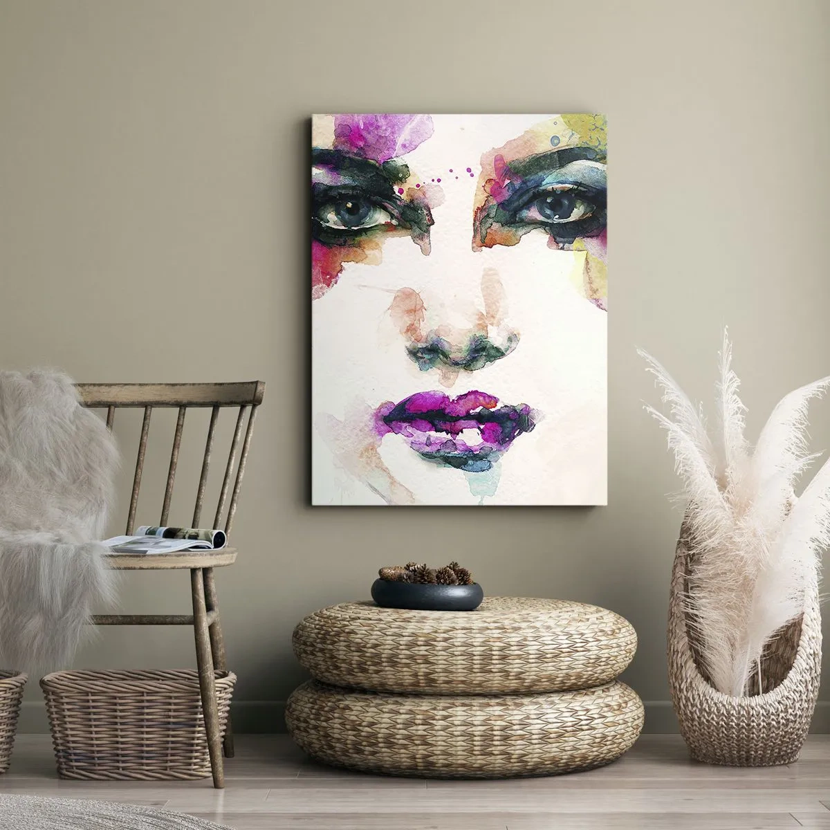 Bild auf Leinwand - Leinwandbild - Abstraktes Frauenporträt in intensiven Farben - 50x70cm - Ein mit einem Regenbogen gemaltes Porträt - Moderne Wanddekoration für Wohnzimmer und Schlafzimmer ARTTOR