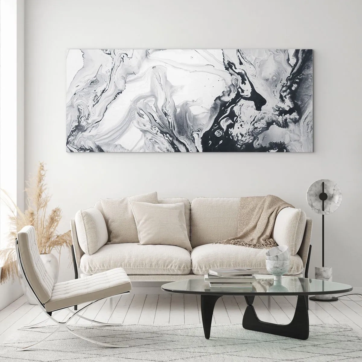 Glasbild - Bild auf glas - Monochromes abstraktes Muster mit Marmoreffekt - 120x50cm - Das Innere der Erde - Moderne Wanddekoration für Wohnzimmer und Schlafzimmer ARTTOR