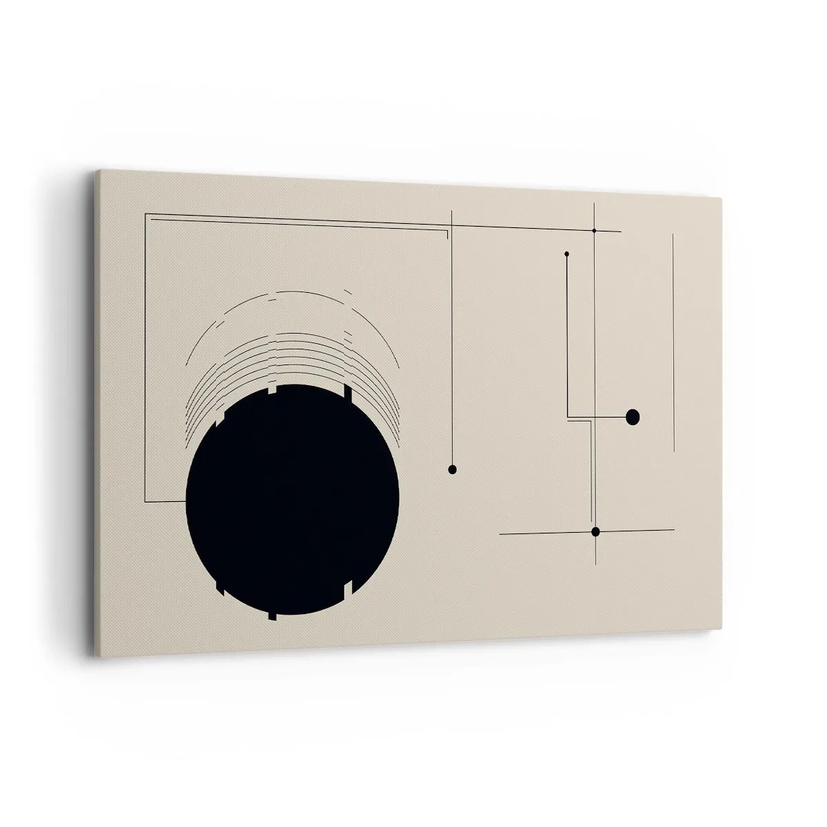 Bild auf Leinwand - Leinwandbild - Schwarze geometrische Linien und ein Kreis auf beigem Hintergrund - 120x80cm - Flexible und dynamische Komposition - Moderne Wanddekoration für Wohnzimmer und Schlafzimmer ARTTOR