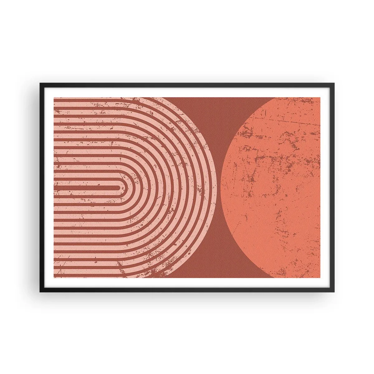 Poster in einem schwarzem Rahmen - Geometrische Muster in Terrakotta-Tönen auf Vintage-Hintergrund - 100x70cm - Enge Beziehung - Moderne Wanddekoration für Wohnzimmer und Schlafzimmer ARTTOR