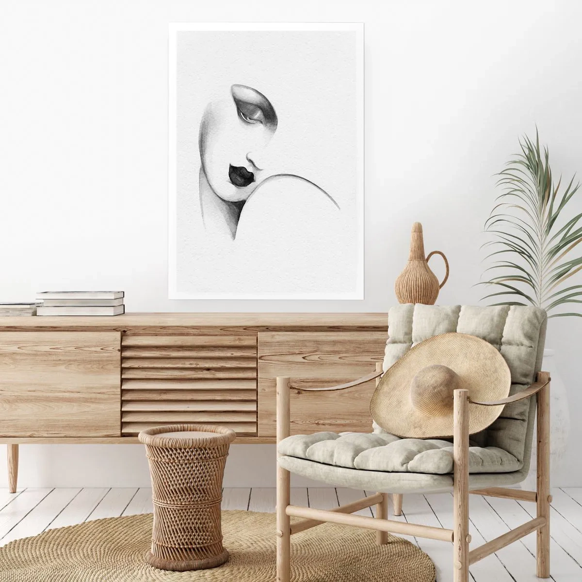 Poster - Ein subtiles Frauenporträt im Schwarz-Weiß-Stil - 50x70cm - Im Stil von Łempicka - Moderne Wanddekoration für Wohnzimmer und Schlafzimmer ARTTOR